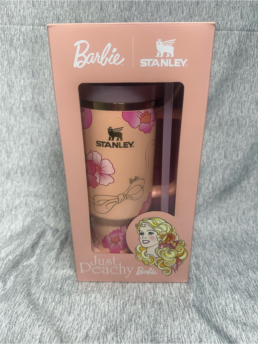 Stanley Peach and Pink Floral Barbie Tumbler